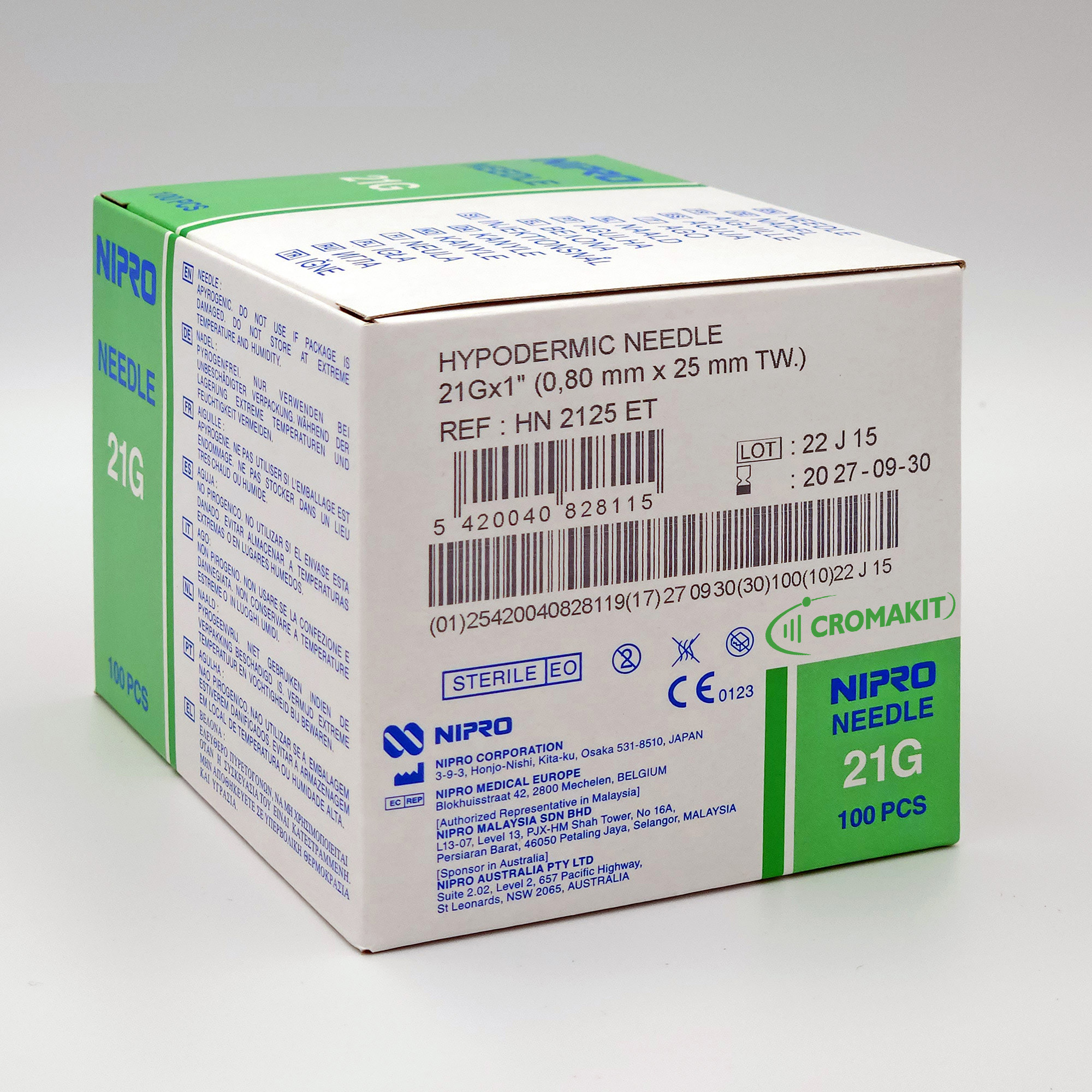 Aguja hipodÃ©rmica Nipro 0,8x25 mm (21G x 1), 100